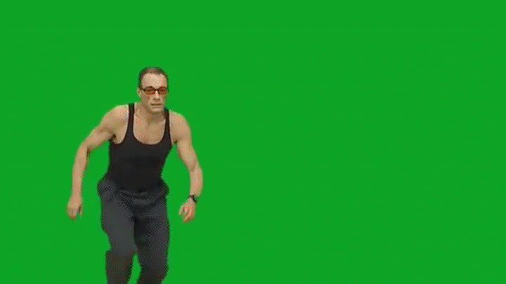 man running from explosion on a green screen